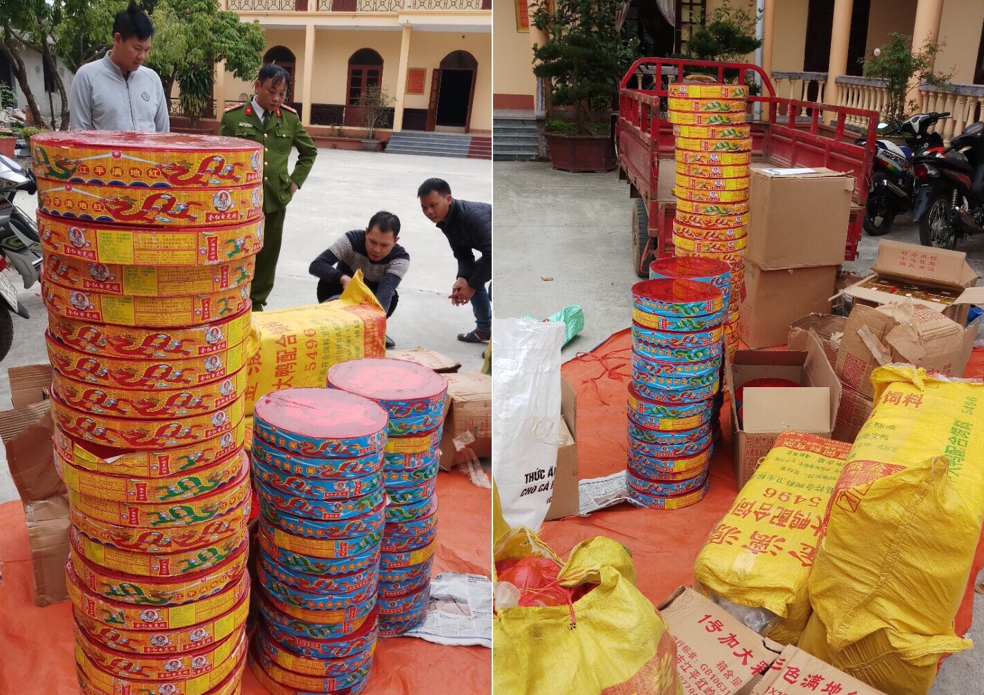 Tang vật thu giữ gồm gần 400kg pháo các loại