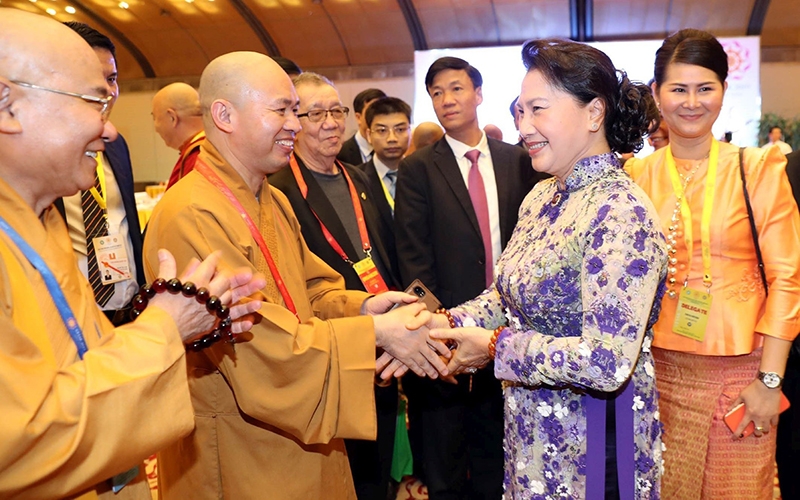 Chủ tịch Quốc hội Nguyễn Thị Kim Ngân và các đại biểu tại tiệc chiêu đãi. Ảnh: TRỌNG ÐỨC (TTXVN)