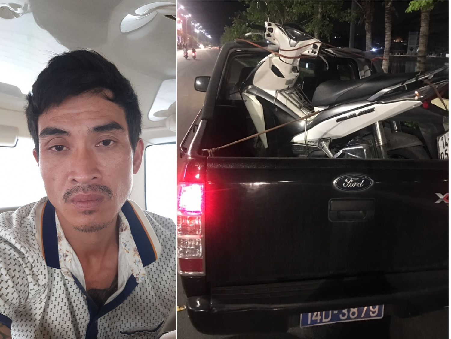 Đối tượng Nguyễn Ngọc Giao cùng chiếc xe mô tô đã cướp.
