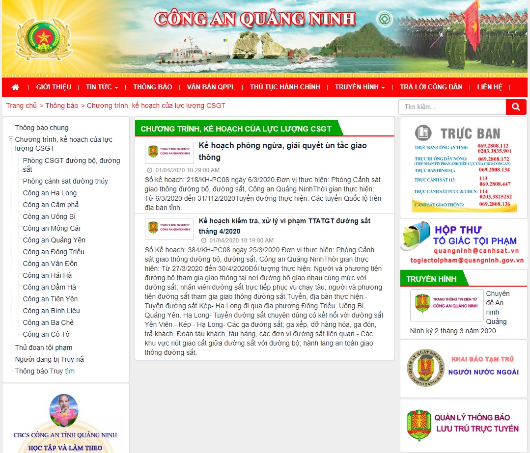 Chương trình, kế hoạch của lực lượng Cảnh sát giao thông toàn tỉnh được đăng tải công khai trên Trang thông tin điện tử Công an Quảng Ninh