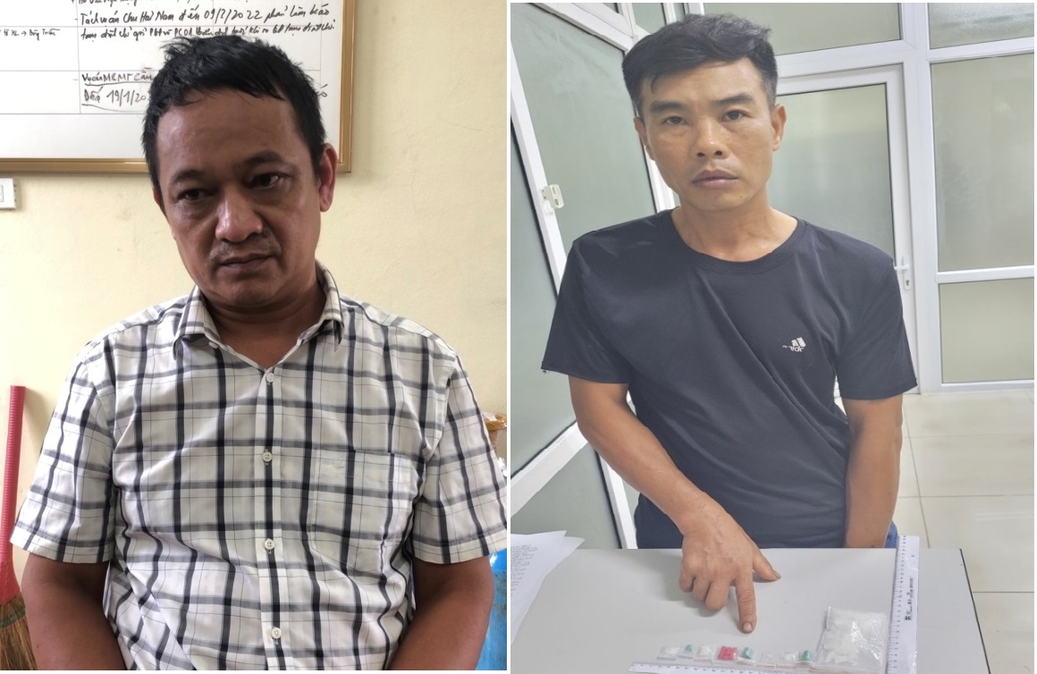 Đối tượng Trương Mạnh Hùng (ảnh trái) và Đỗ Tuấn Ngọc (ảnh phải) cùng tang vật